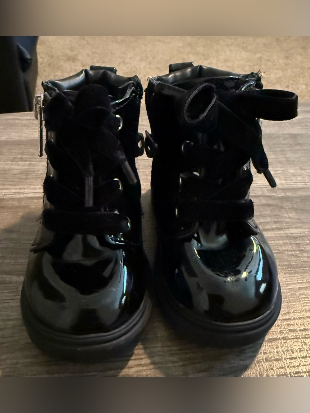 Black Patent Kids Lace-Up Boots
